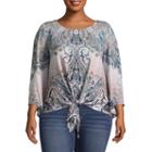 Unity World Wear 3/4 Sleeve Printed Tie Front Blouse-plus