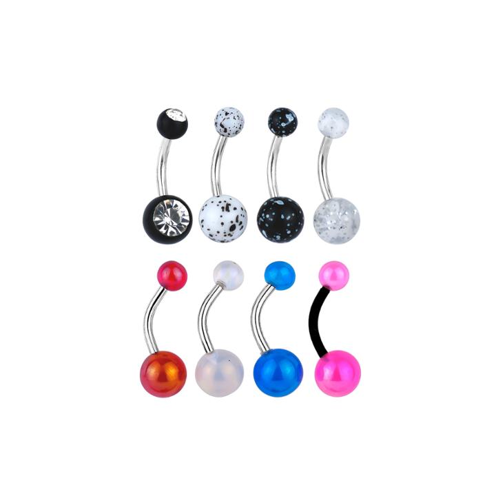 Stainless Steel 316l 8-pc 14 Ga. Multi-color Belly Ring Set
