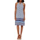 London Style Collection Sleeveless Halter Border-print Fit-and-flare Dress