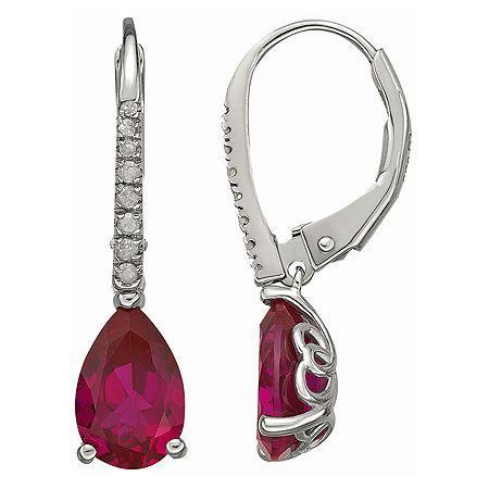 Lab-created Pear-cut Ruby Earrings Sterling
