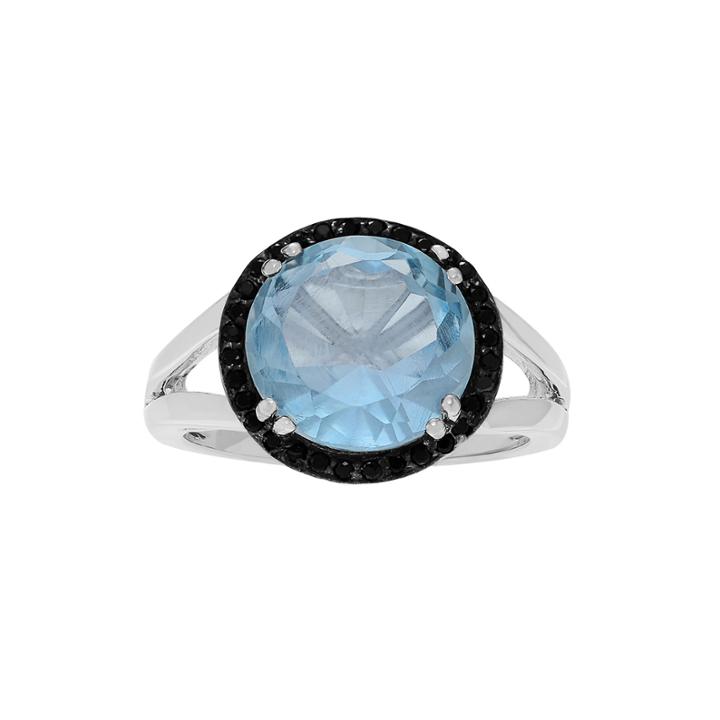 Genuine Blue Topaz And Black Spinel Sterling Silver Ring