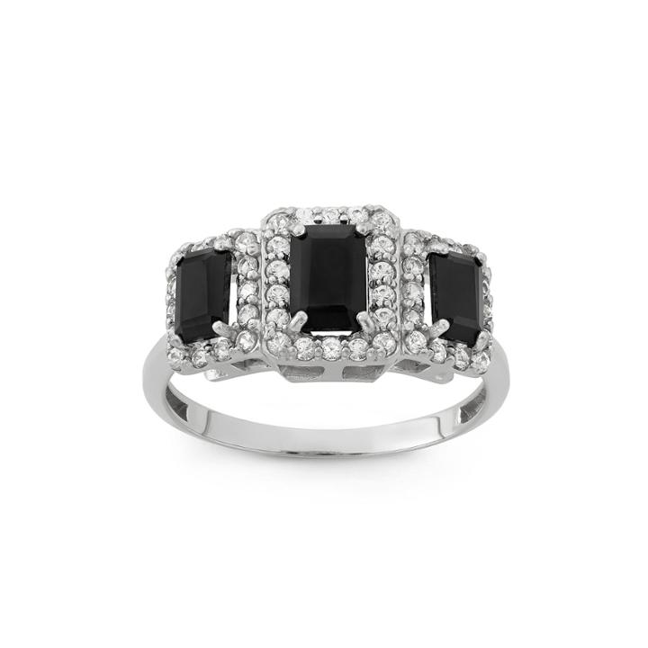 Genuine Black Onyx & Lab-created White Sapphire Sterling Silver Ring
