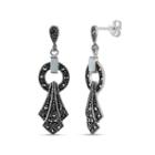 Sterling Silver Mother Of Pearl Drop Earrings Featuring Swarovski Marcasite