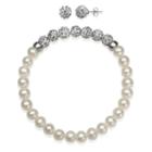 6-7mm Cultured Freshwater Pearl And 6mm Grey Lab Created Crystal Bead Sterling Silver Earring And Bracelet Set