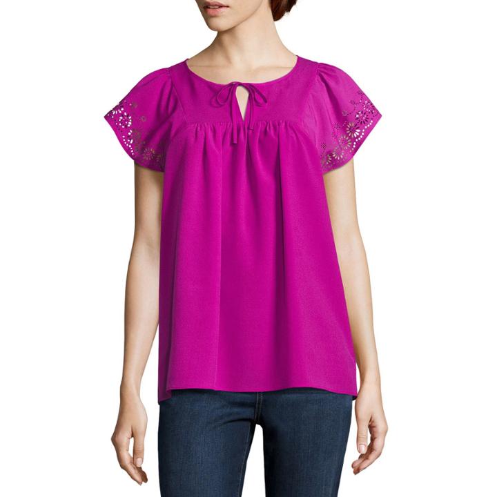 St. John's Bay Short Sleeve Crew Neck Rayon Pattern Blouse