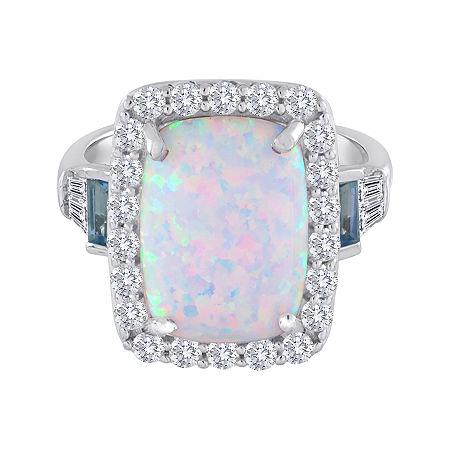 Sterling Silver Lab-created Opal & Blue Topaz Ring