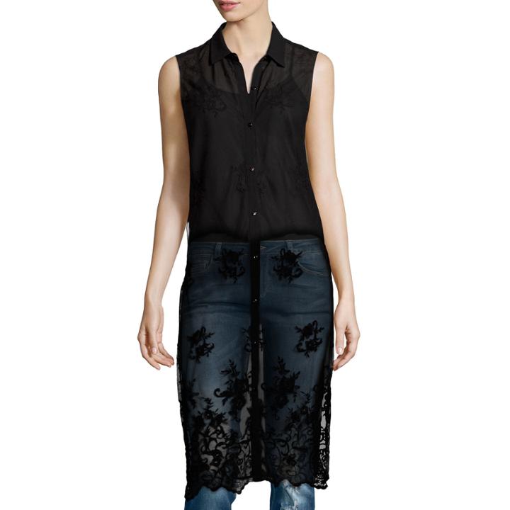 I Jeans By Buffalo Georgie Sleeveless Collared Button-front Lace Tunic