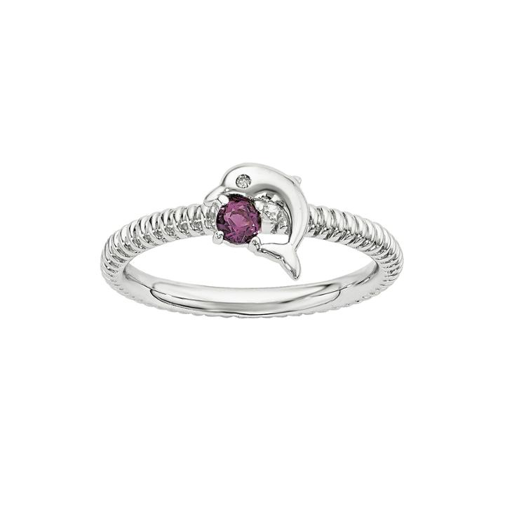 Genuine Rhodolite Garnet And Diamond-accent Sterling Silver Stackable Dolphin Ring