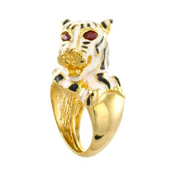 Kjl By Kenneth Jay Lane Enamel And Red Crystal Tiger Ring