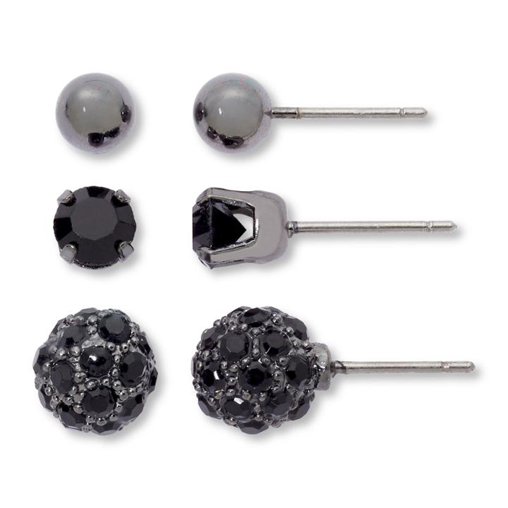 Sensitive Ears Black 3-pr. Earring Set