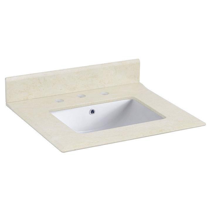 23.5-in. W 19.5-in. D Marble Top With Backsplash In Beige Color For 3h8-in. Faucet - White Um Sink