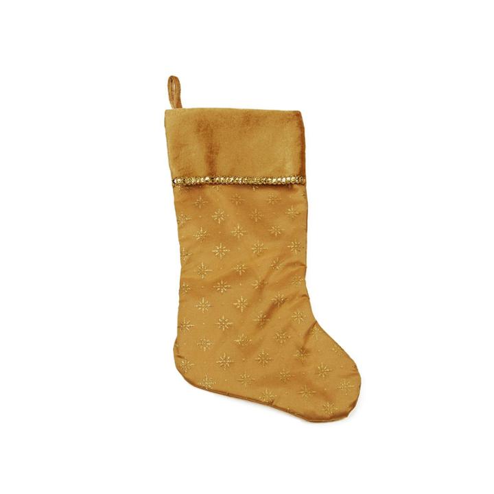 20 Gold Glittered Starburst Christmas Stocking With Shadow Velveteen Cuff