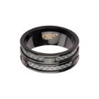 Mens Black Ip Stainless Steel Gray Carbon Fiber Inlay Ring