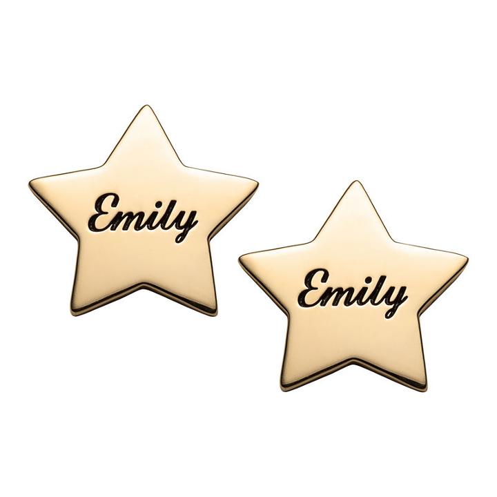 Personalized 14k Gold Over Silver 15mm Star Stud Earrings