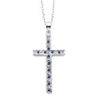 Genuine Blue Sapphire & Diamond Accent Platinum Over Silver Cross Pendant