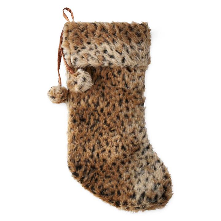 North Pole Trading Co. Fur Faux-leopard Christmas Stocking