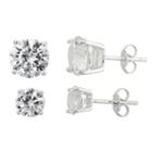 Diamonart 2 Pair Greater Than 6 Ct. T.w. White Cubic Zirconia Sterling Silver Earring Sets
