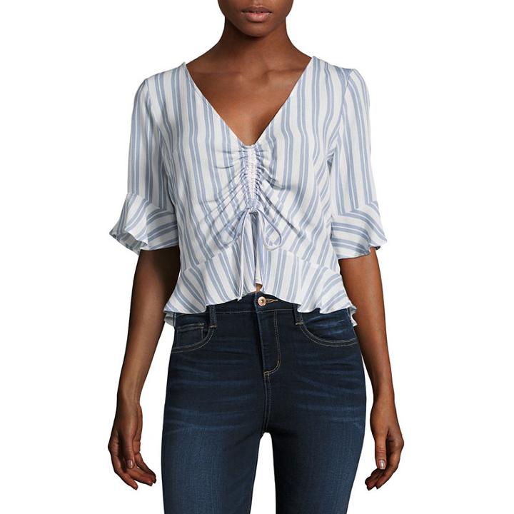 Self Esteem 3/4 Sleeve V Neck Gauze Blouse-juniors