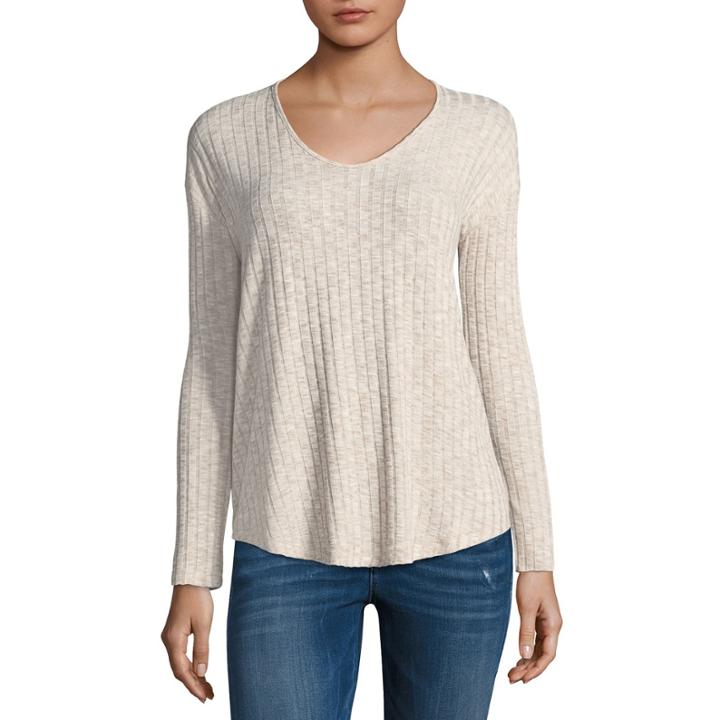 A.n.a. Long Sleeve V Neck Ribbed Blouse