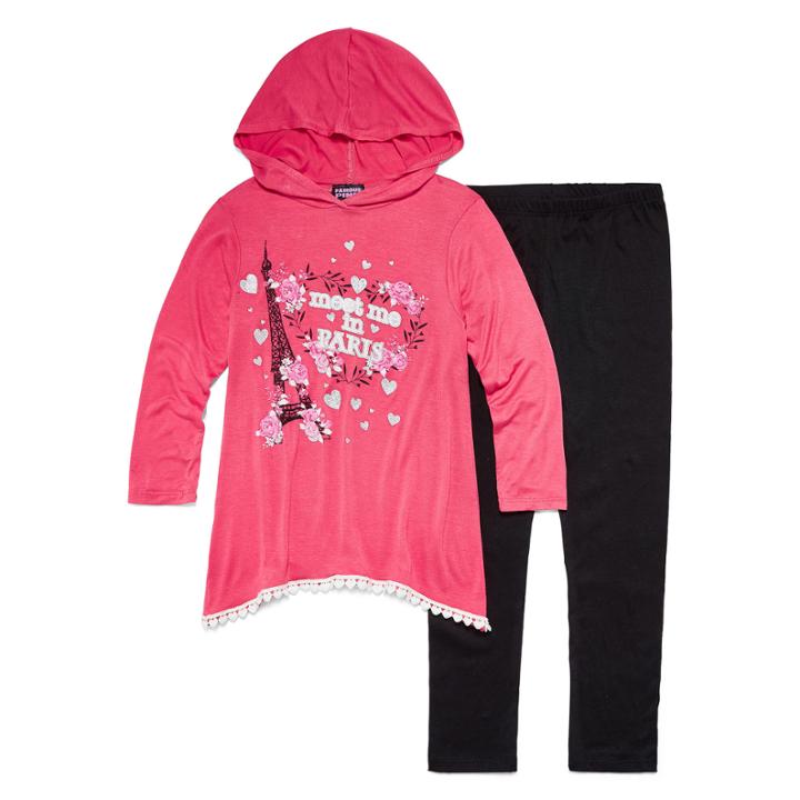 3/4 Sleeve Lace Trim Hoodie Legging Set