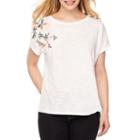 A.n.a Short Sleeve Scoop Neck Floral T-shirt-womens Petites