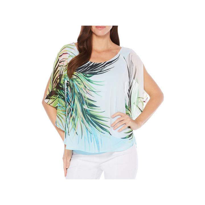 Rafaella Elbow Sleevescoop Neck Woven Blouse