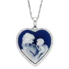 Blue Resin And Crystal Sterling Silver Cameo Heart Pendant Necklace
