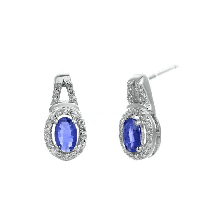 1/7 Ct. T.w. Diamond And Genuine Sapphire 10k White Gold Oval Drop Earrings