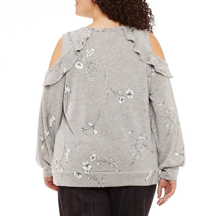 Liz Claiborne Cold Shoulder Ruffle Top- Plus