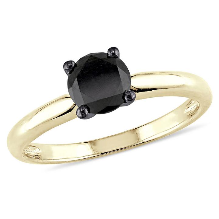 Womens 1 Ct. T.w. Color Enhanced Round Black Diamond 14k Gold Solitaire Ring
