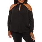 Bold Elements Long Sleeve Jewel Chocker Neck Blouse-plus