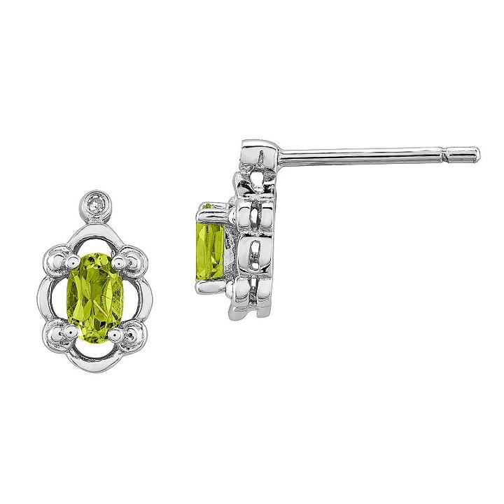 Diamond Accent Genuine Green Peridot 10mm Stud Earrings