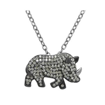 Animal Planet&trade; Crystal Sterling Silver White Rhino Pendant Necklace