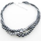 Womens Simulated Pearls Round Collar Necklace