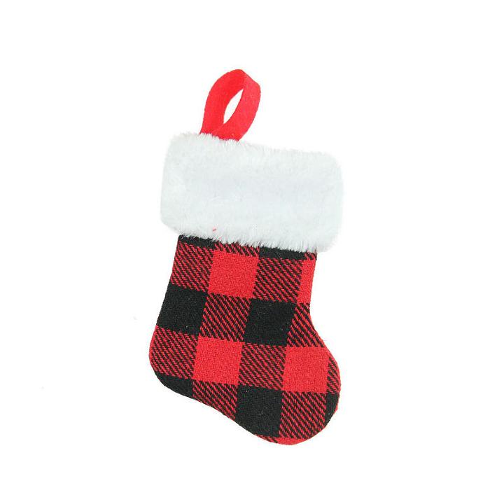 7 Alpine Chic Red And Black Shepherd's Check Print Christmas Stocking With White Faux Fur Cuff