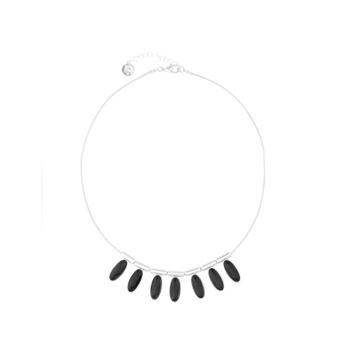 Liz Claiborne 1820 Frontal Collar Black & Silver-tone Necklace