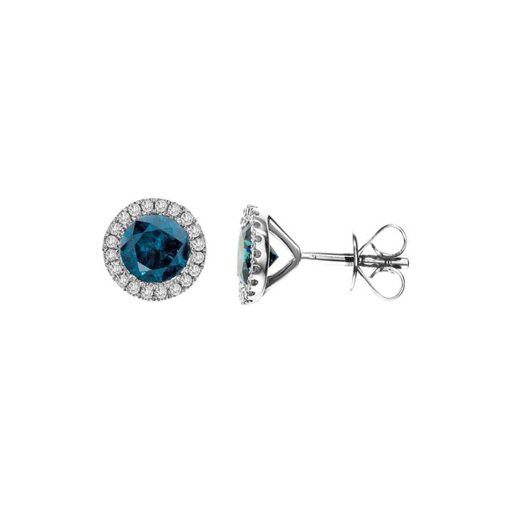 Limited Quantities 1/3 Ct. T.w. White And Color-enhanced Blue Diamond 14k White Gold Stud Earrings