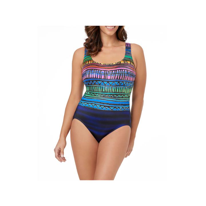 Lecove Multi Striped Double X Back Swimsuit