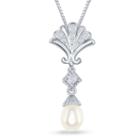 Enchanted Disney Fine Jewelry Cultured Freshwater Pearl & 1/10 C.t.t.w. Diamond Ariel Shell Pendant Necklace In Sterling Silver
