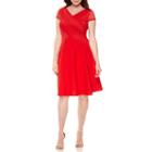 Sangria Short-sleeve V-neck Lace Crossover Fit-and-flare Dress