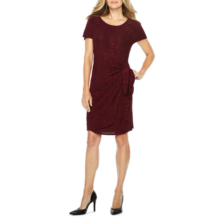 Robbie Bee Short Sleeve Waves Sheath Dress-petites