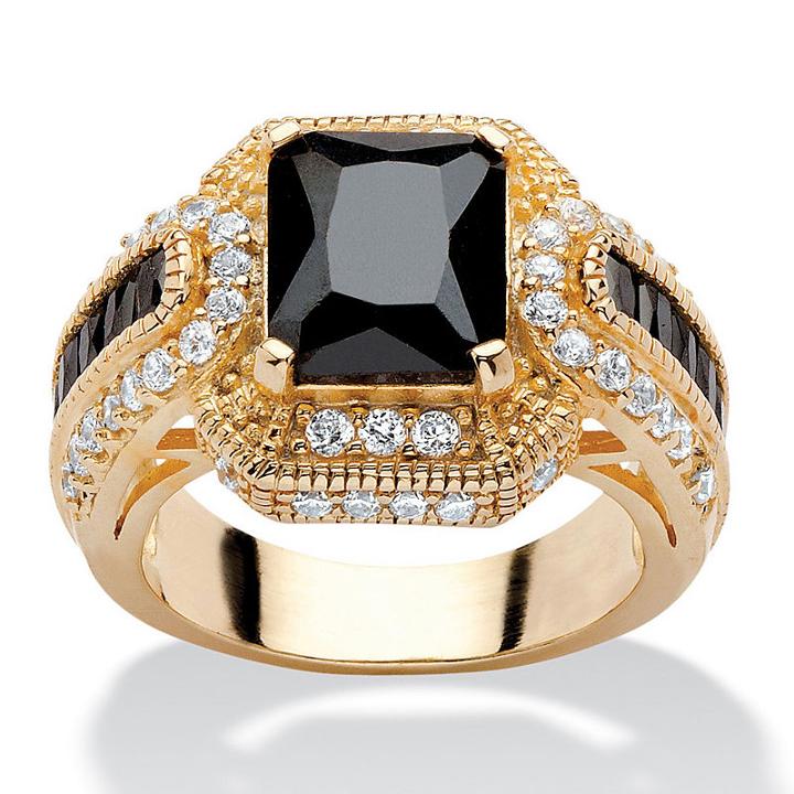 Diamonart Womens 5 3/4 Ct. T.w. Emerald Black Cubic Zirconia 14k Gold Over Silver Engagement Ring