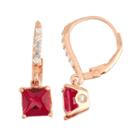 Lab-created Ruby Diamond Accent 14k Rose Gold Over Silver Leverback Earrings