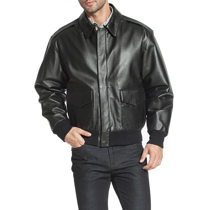 Landing Men's Air Force A-2 Flight Leather Bomber Jacket - Big And Tall