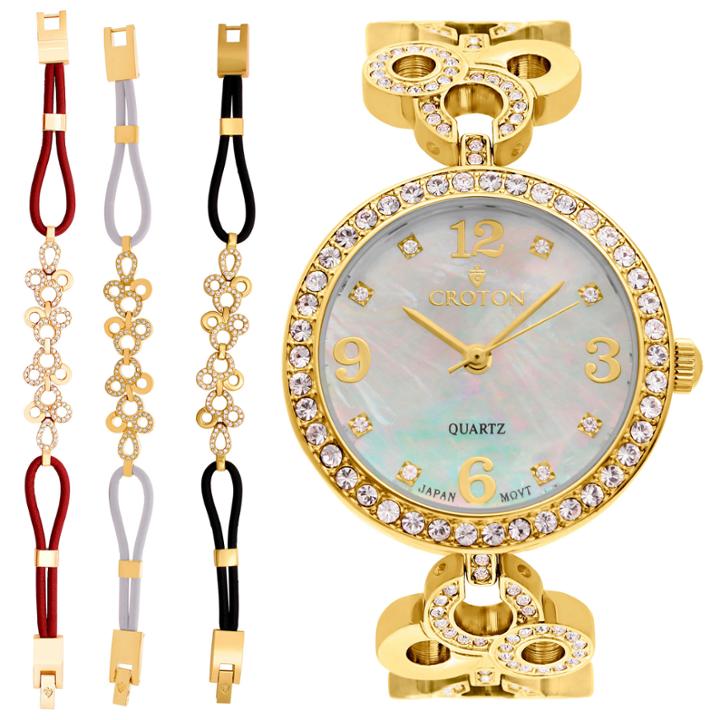 Croton Womens Gold Tone 4-pc. Watch Boxed Set-cn407567ylmp