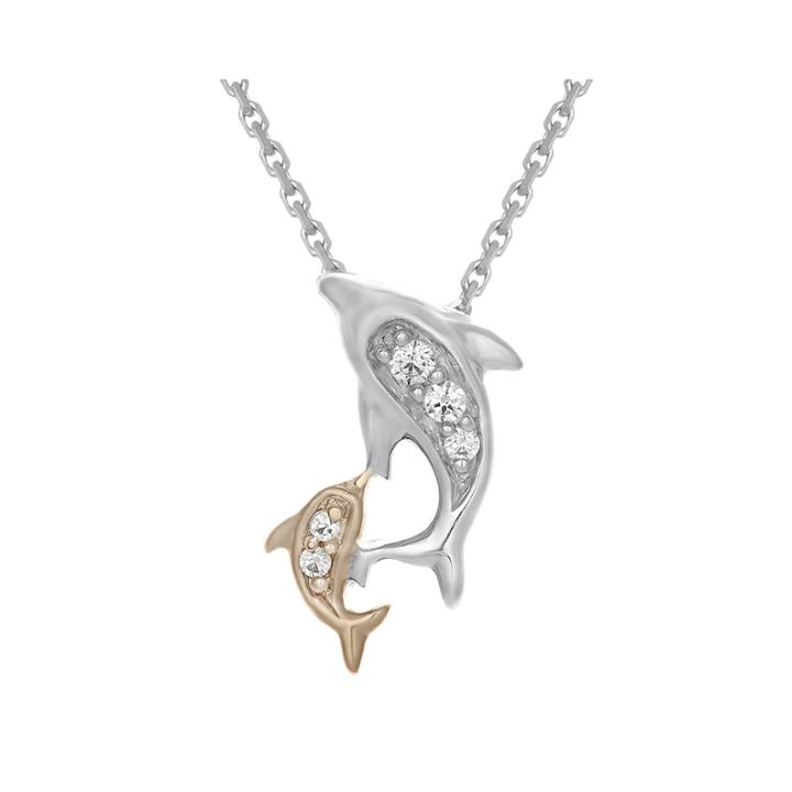 Diamond-accent 10k Rose Gold Dolphins Mini Pendant Necklace