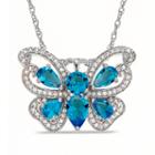Simulated Blue Topaz & Lab Created White Sapphire Sterling Silver Pendant