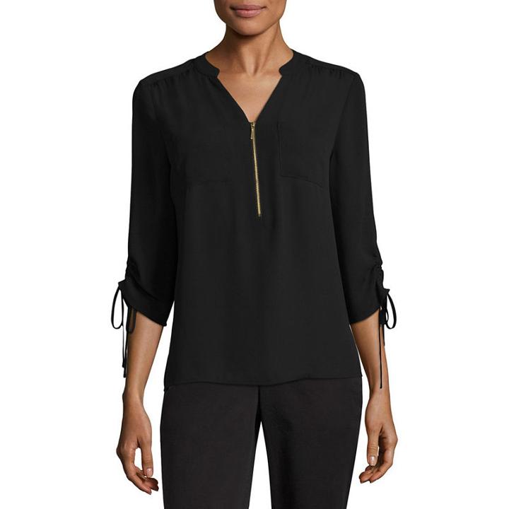 Worthington Zip Front 3/4 Sleeve Blouse - Tall