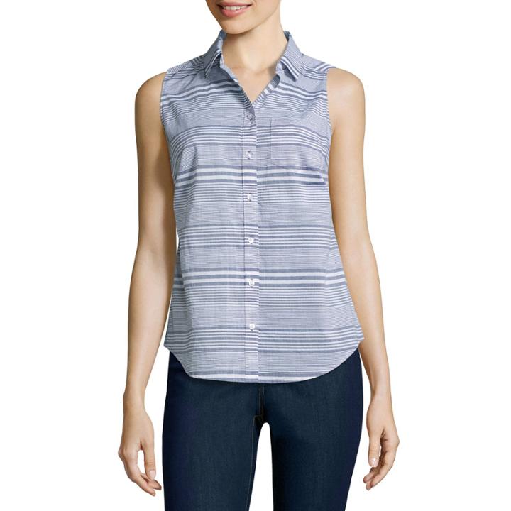 St. John's Bay Relaxed Fit Sleeveless Button-front Shirt