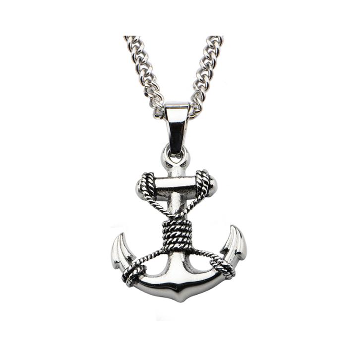 Inox Mens Stainless Steel Anchor Pendant Necklace